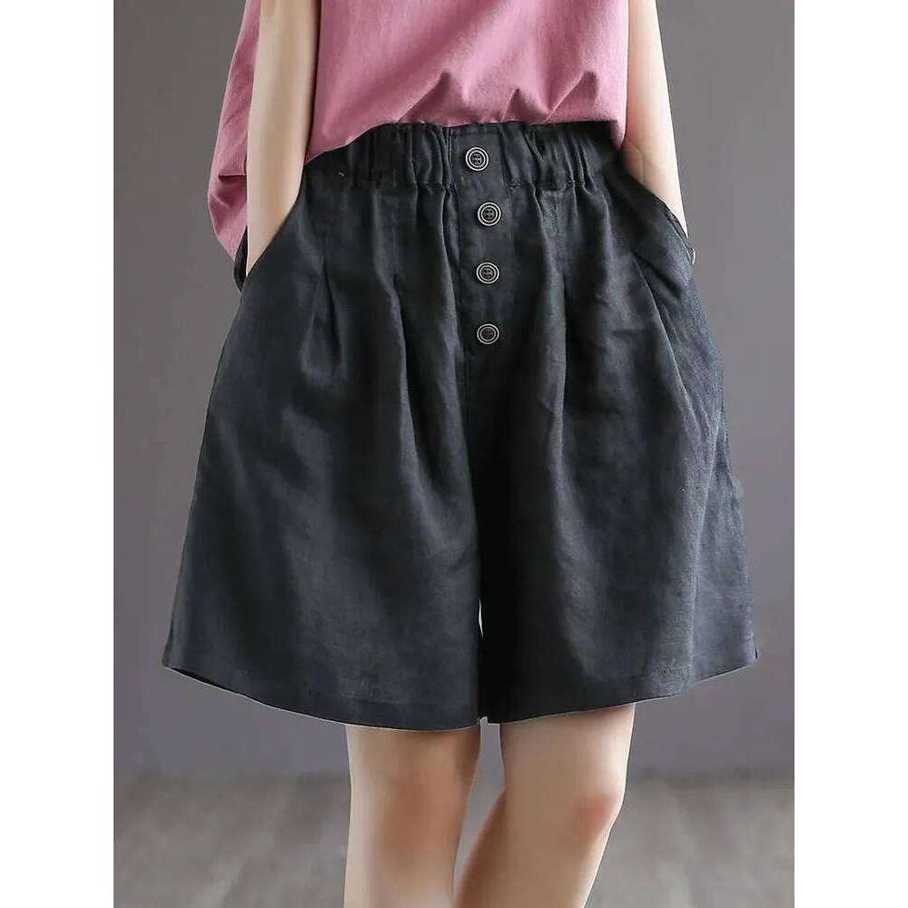 Summer Chic Design Button Baggy Shorts Women Cotton Linen Oversize Loose Short Pants Korean Casual High Waist Pantalones Cortos XJ260206