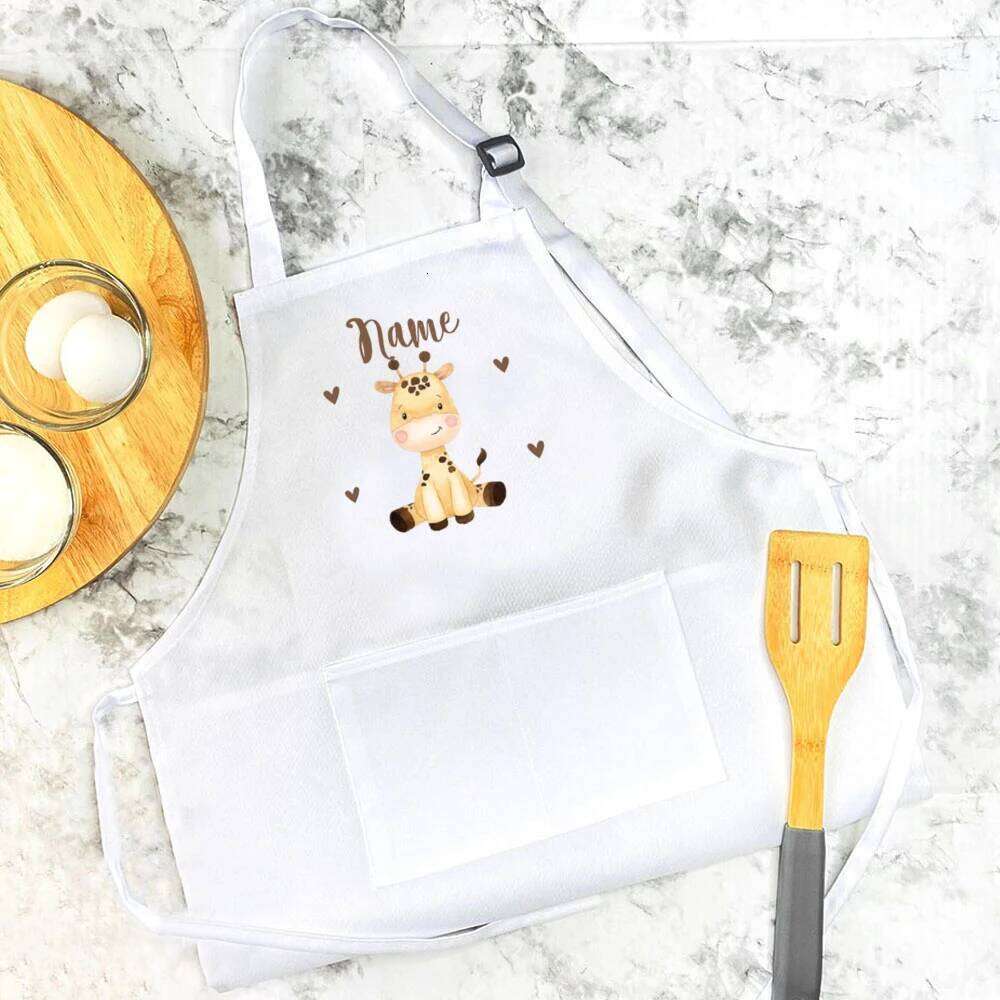 Personalized Animal Pattern Cooking and Baking with Name Children Apron Stocking Stuffer Gift for Kids S260205