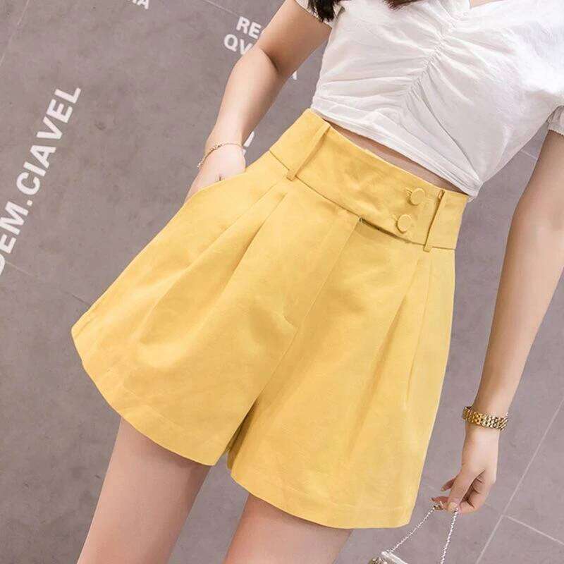Women's Shorts Yellow Loose Wide High Waist Outdoor To Wear Comfy Streetwear Baggy Female Short Pants Aesthetic Harajuku Fashion XJ260206