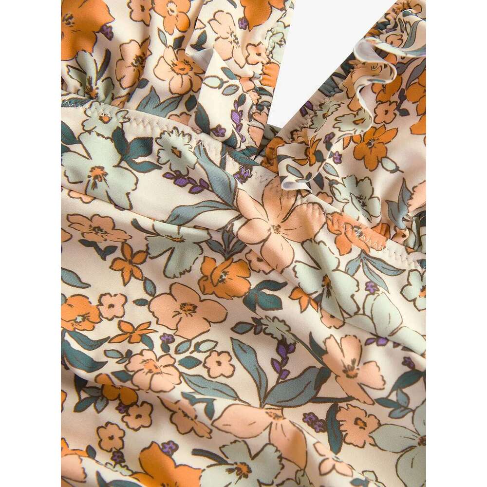 One Piece Swimsuit Women Ruffled Bathing Suits V Neck Lace Up Tummy Control Swim Suit Z260206