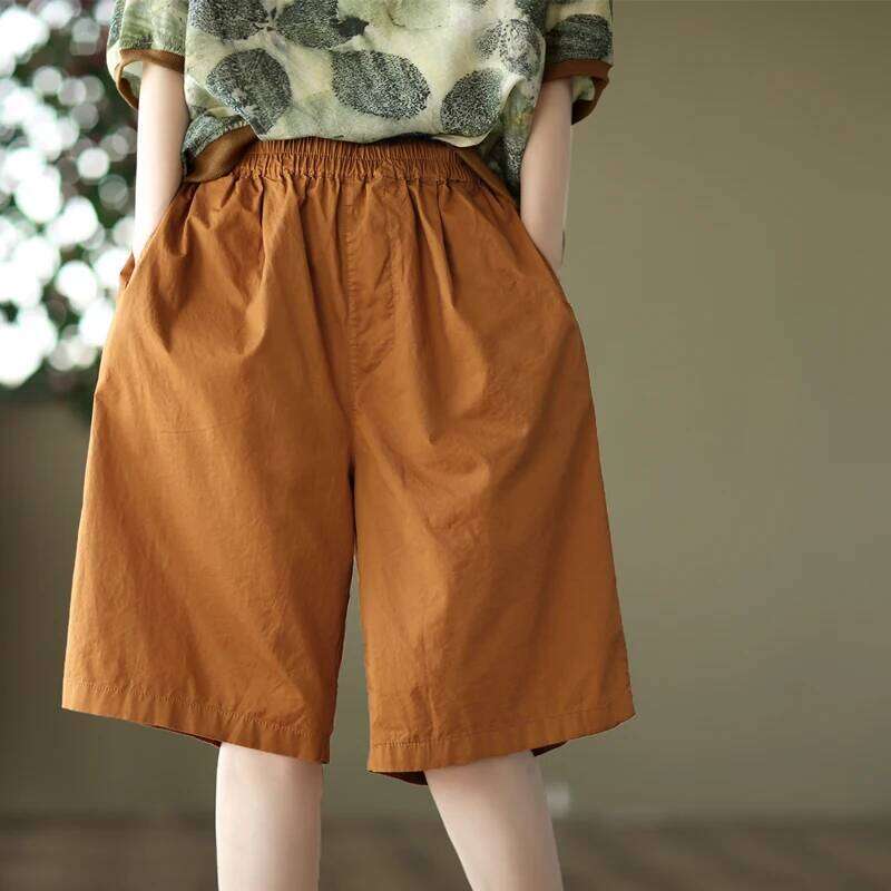 Retro Workwear ort Pants Women Summer Loose plus Size Commuter Faion Wide Leg Five-Part Casual Six-Part Mid-Pants XJ260206