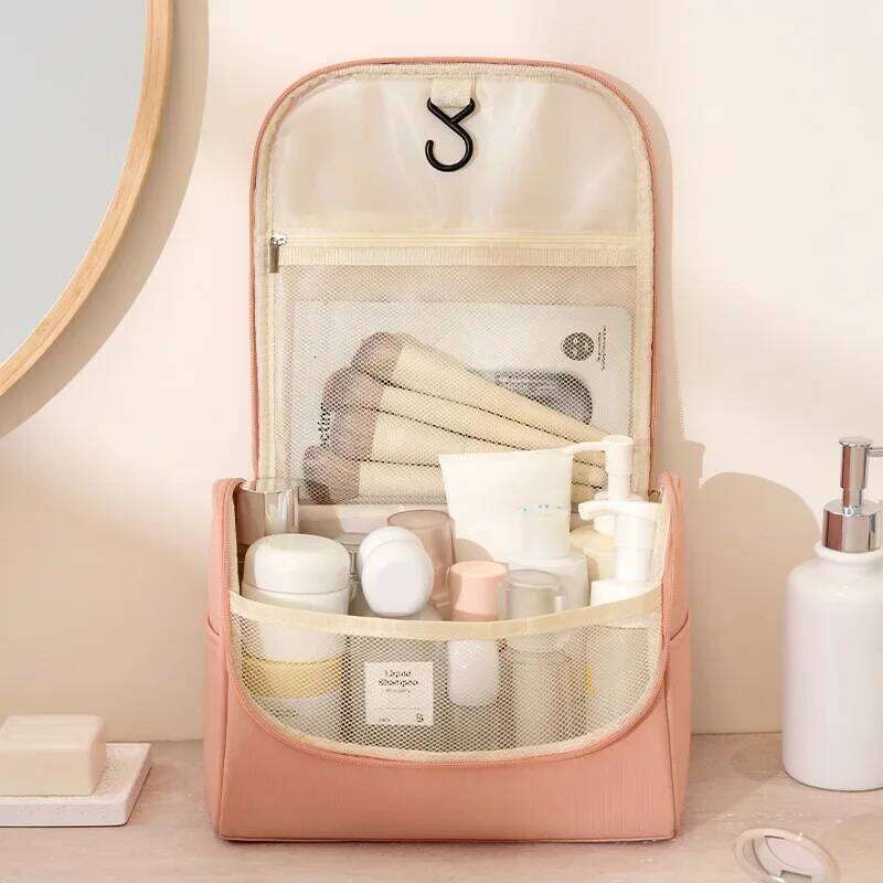 Large Capacity Hanging Hook Cosmetic Portable Toiletry Storage Makeup Bag Women Travel Wash Pouch Handheld Shower Kit Y260206