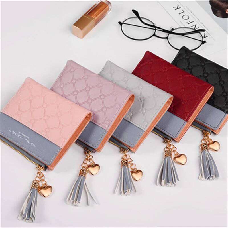 Wallet PU Leather Fashion Fringe Pendant Short Card Holder Folding Women's Coin Purse Y260206