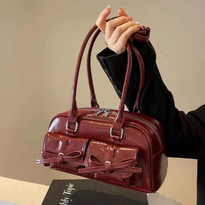 Bow Pocket Design Women's Shoulder Bag Vintage Pu Leather Ladies Small Underarm Bags Fashion Female Luxury Handbags Tote Purse Y260205