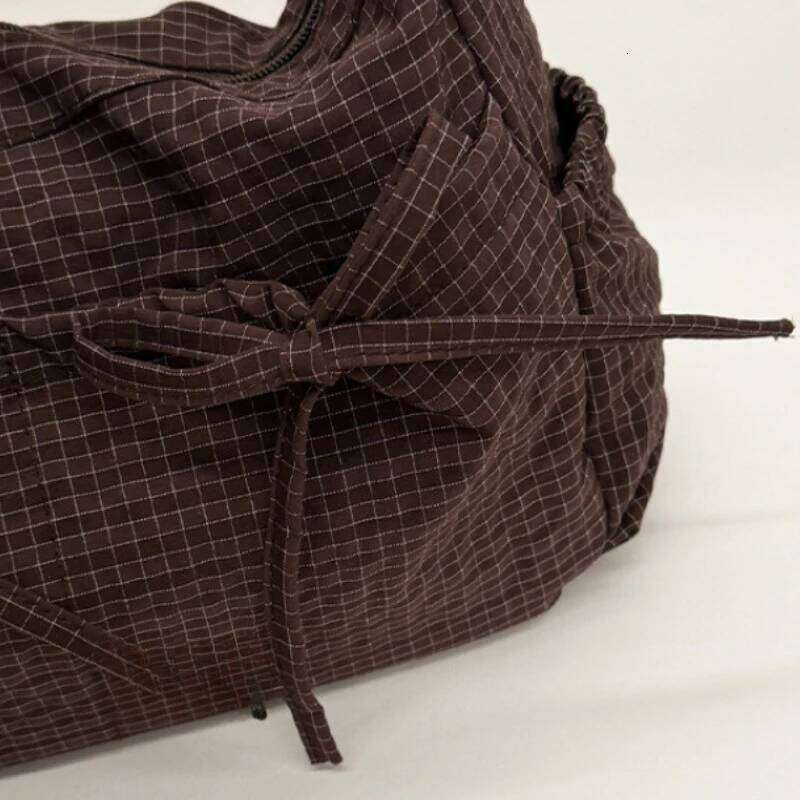 Korean-Style Nylon Lightweigh Retro Grid Single Shoulder Bag Large Capacity Versatile for School Work Commuting Unisex Design Y260205