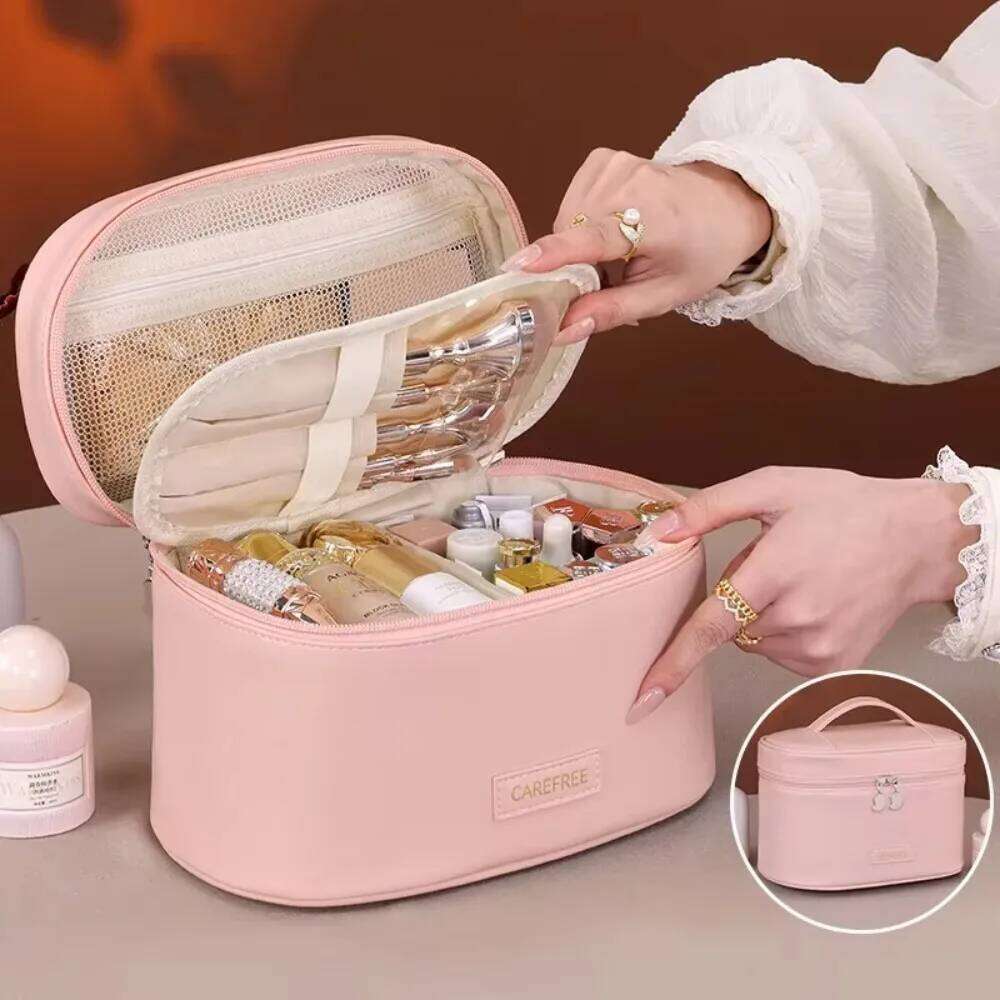 Pu Leather Large Capacity Women Cosmetic Travel Makeup Organizer Pouch Tote Tolietry Zipper Storage Bag For Gift Y260206