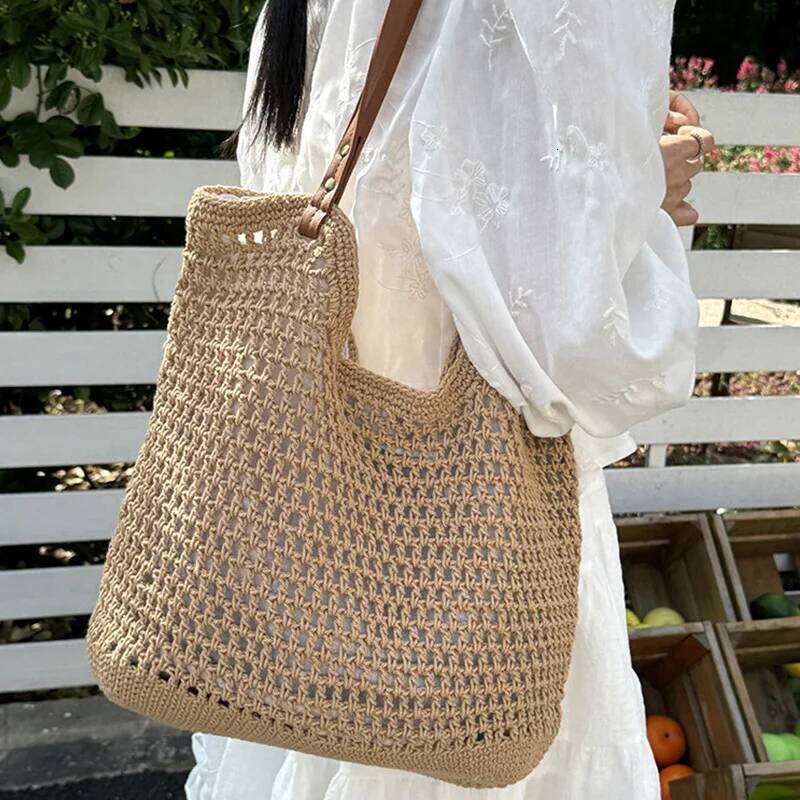 Summer Woven Straw Shoulder Travel Vacation Women Beach Bag Commuter Large Capacity Hollow Tote Bags Casual Ladies Handbags Y260205