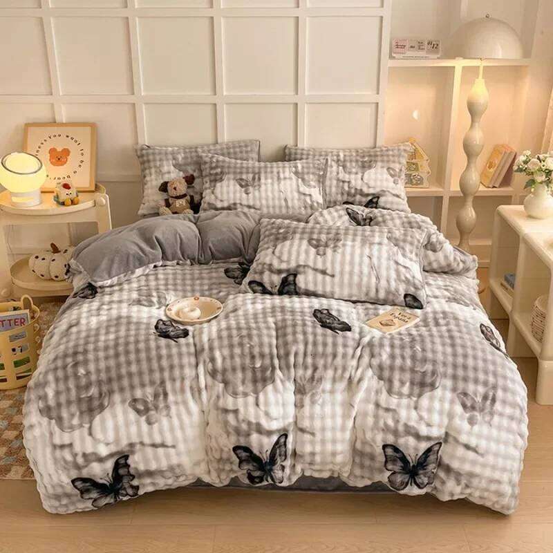 2024 New Milk Printed Bubble Four-piece Set Class A Winter Thickened Quilt Cover Sheet Baby Fleece XJ260206