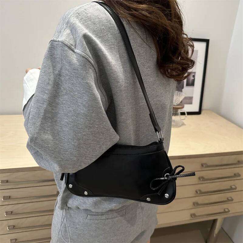 New Trendy Shoulder Sweet Double Bow Handbag Women's Bag Retro Simple Fashion Armpit Bags Y260205