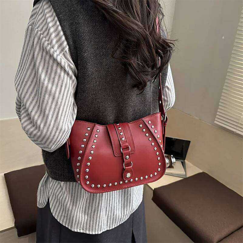 Vintage Rivet Thread Design Shoulder Bags for Women Versatile Ladies Pu Leather Crossbody Bag Solid Color Female Handbags Zipper Y260205