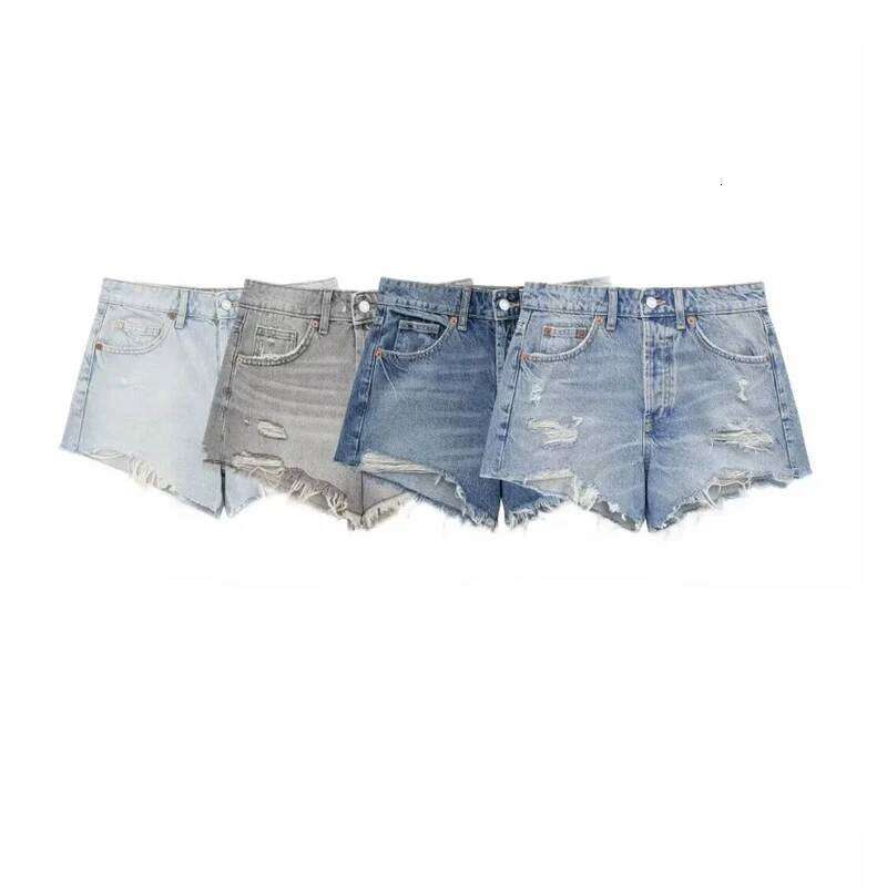 American Style Denim Women Mid Waist Versatile Ripped Hole Jean Shorts Summer Slim Fit Casual Hot Pants XJ260206