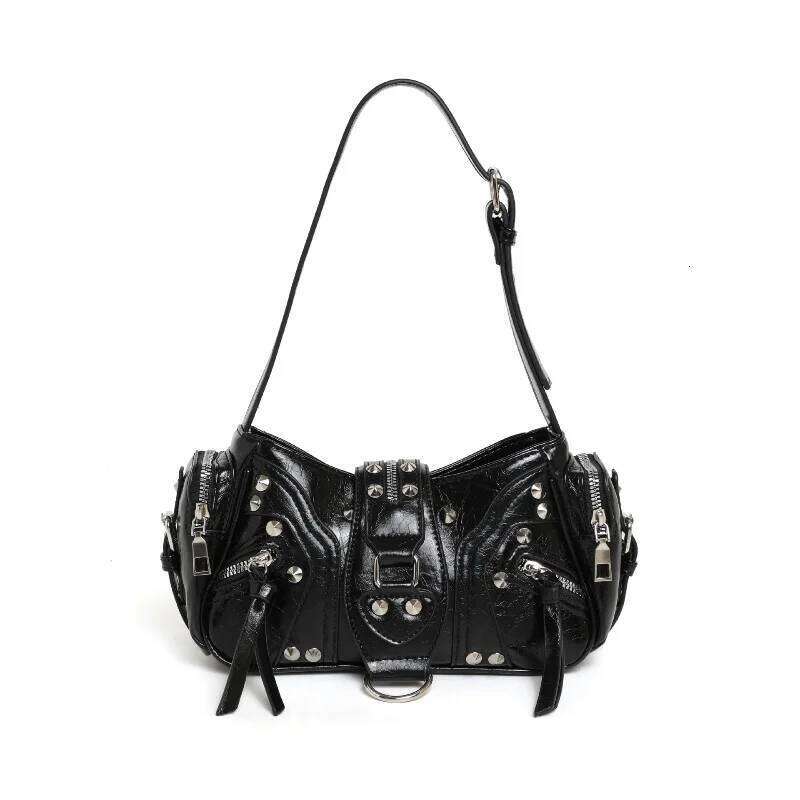 New PU Vintage Oil Wax Leather Rivet Motorcycle for Women Luxury Designer Leopard Print Handbags Small Underarm Bag Y260205