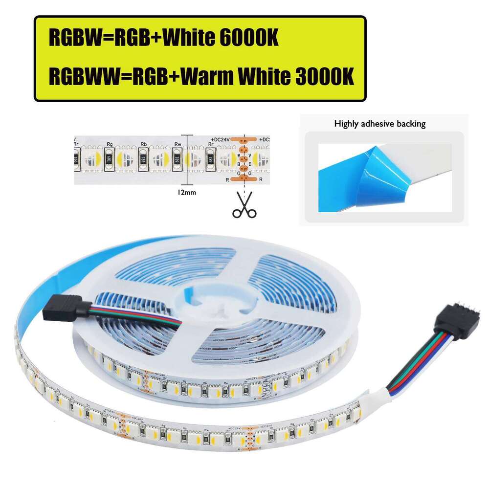 DC 12V 24V RGBW/RGBWW LED Strip Light 4-in-1 Chip SMD 5050 108 120LEDs/M Flexible Rope Tape For Living Room Bedroom Home Decor Z260206