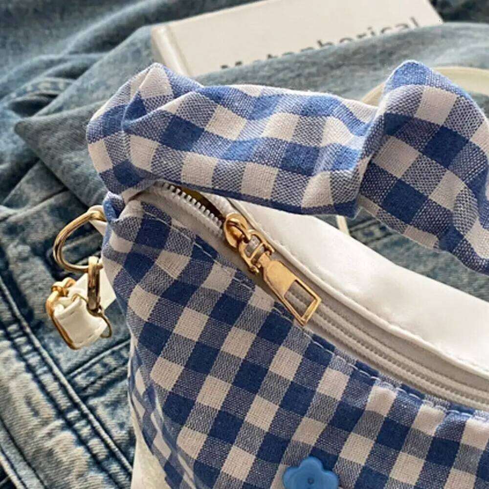 Bow lace Plaid Dumpling rid French Underarm pouch Tote bag Small Versatile Cute Sweet Canvas Shoulder Bag Z260207 - view 3