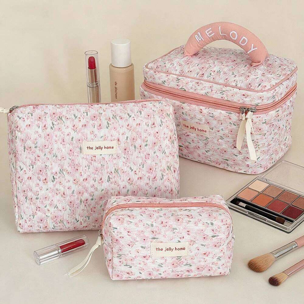 Airfriend Pouch Travel Large Pink Cotton Makeup With Flowers Personalized Cosmetic Bag Y260206