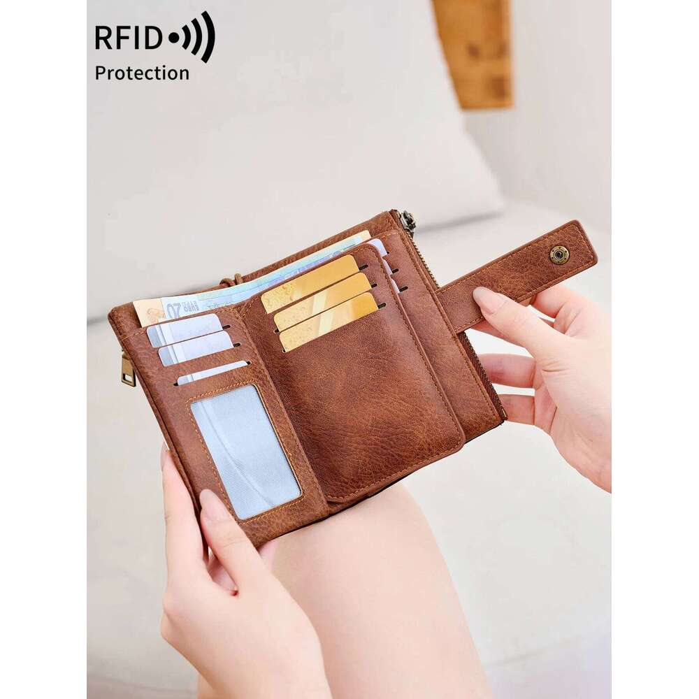 Women's Coin Purse RFID Anti theft brush Tri-Fold Large Capacity Short Wallet Minimalist ID Credit Card Holder Y260206
