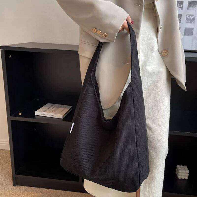 Winter Corduroy Shoulder Bags For Women Casual Large Capacity Totes Solid Color Shopping Student Bag Y260204
