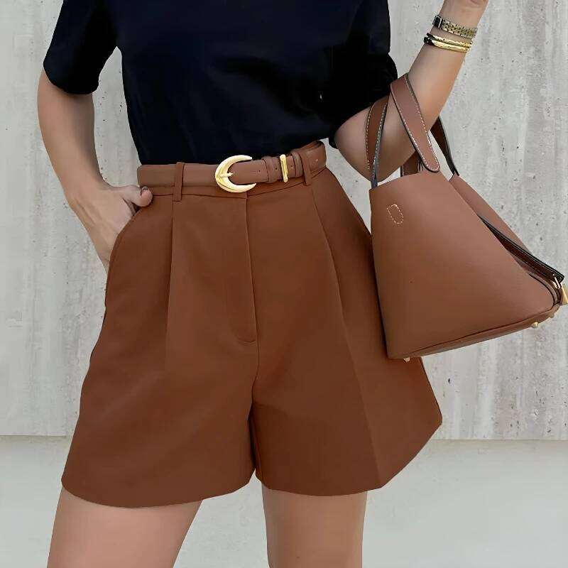 Spring Summer Solid A Line Pants Female Vintage Casual Street Shorts Korean Office Lady Trousers High Waist Short Pant for Women XJ260206