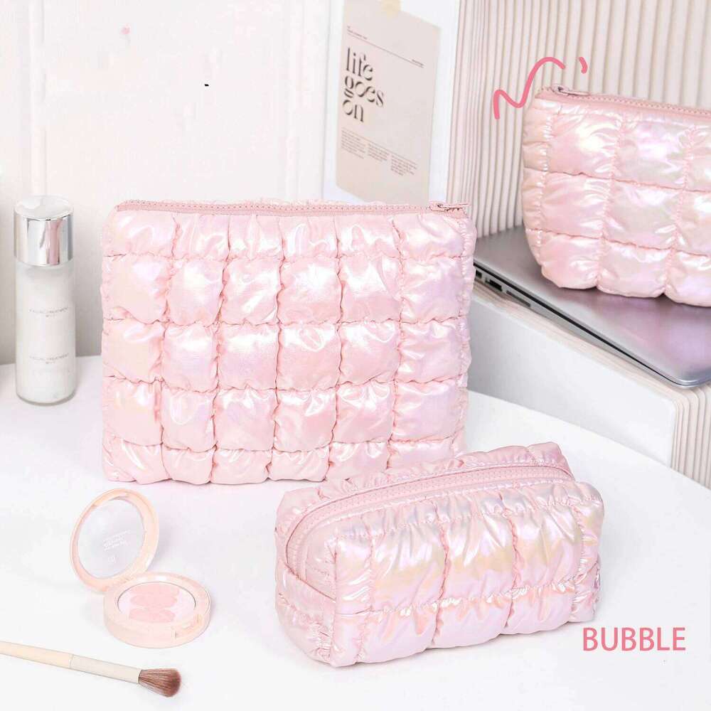 Pink Fashion Women Makeup Storage Handbag Travel Organizer Toiletry Cosmetic Pouch Bubble Grid Ladies Clutch Bag Y260206