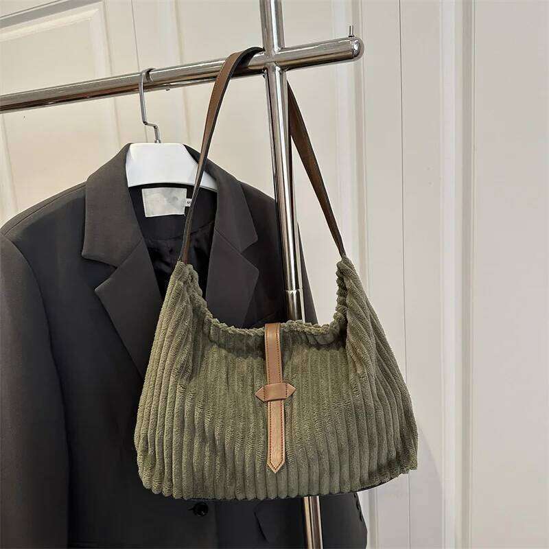 Casual Versatile Corduroy Shoulder Bag Women, Winter Large Capacity Tote Ladies Handbag For Daily Used Y260204
