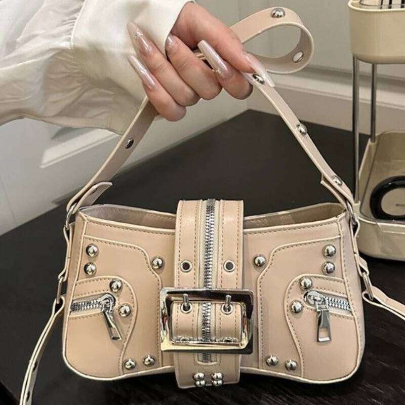 American Retro Punk Metal Belt Y2k Rivets Shoulder Underarm Tote Wallet Storage Bag Women's Bags Y260205
