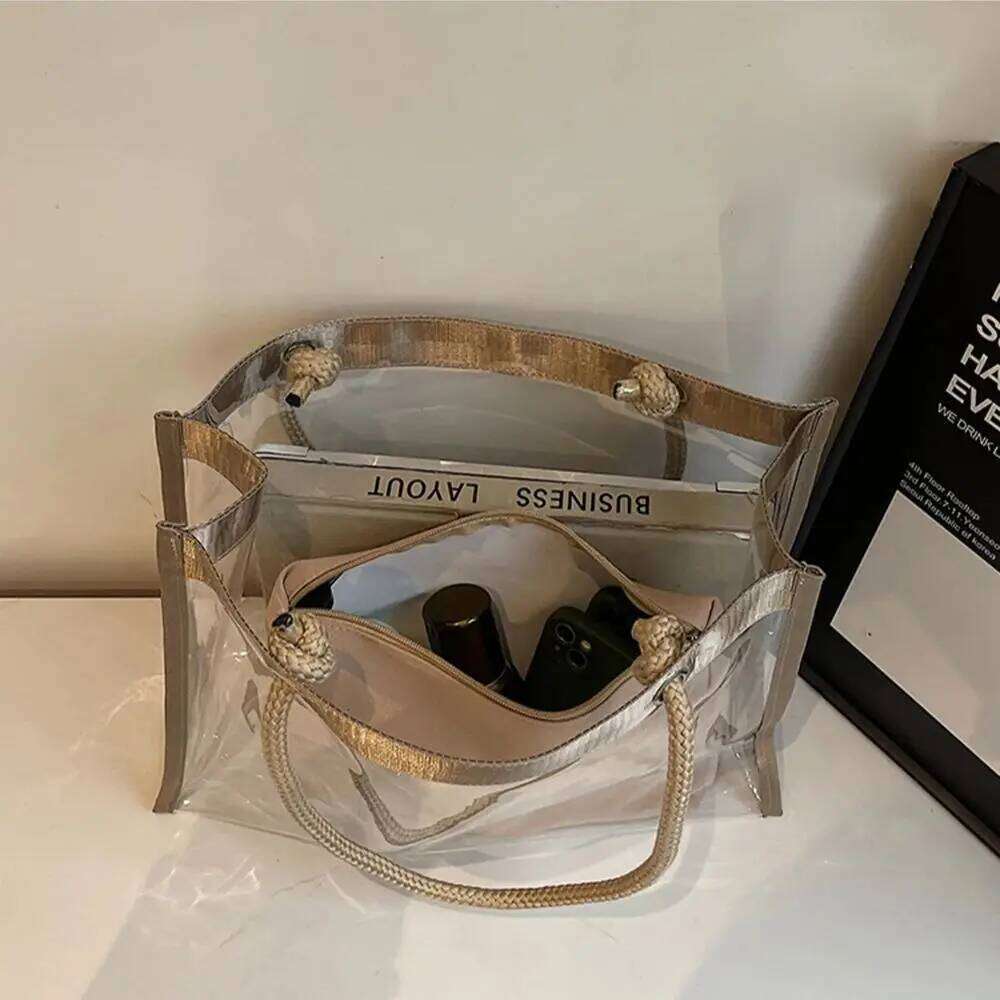 Fashion Large Capacity Transparent Tote Women's Versatile Stylish Shopping Bag Weaving Straps Female Single Shoulder Bags Y260205
