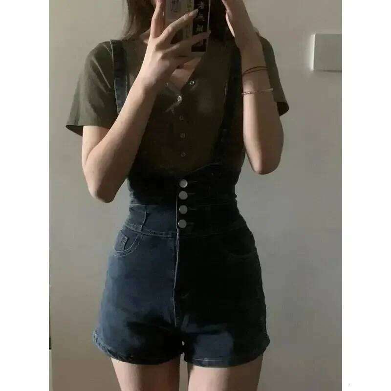 Retro Denim for Women Summer Thin High Elastic Salt Overalls Slim Wide Leg Shorts XJ260206