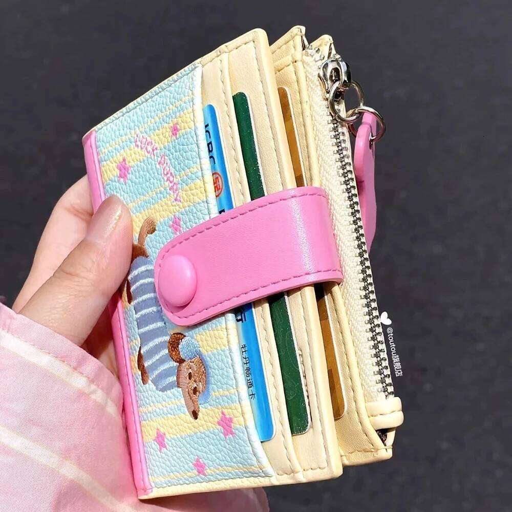 Dachshund Embroidery Coin Purse for Women Fashionable Dopamine Color Cartoon Cute Card Holder PU Korean Style Ins Zipper Wallet Y260206