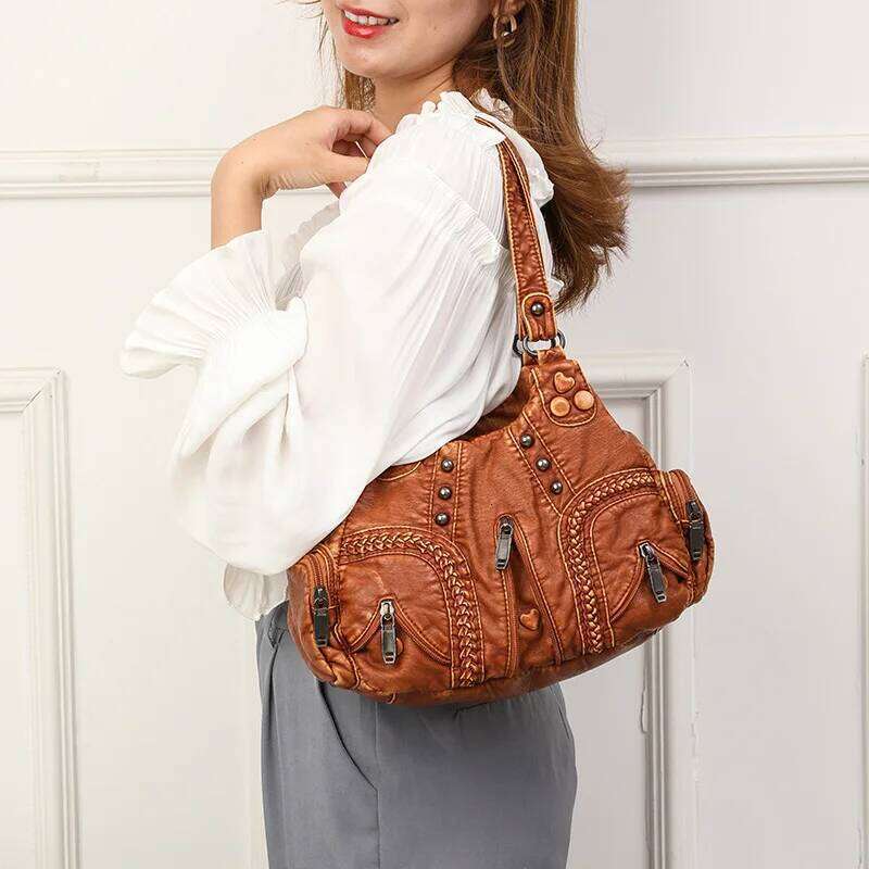 Black Y2k Women Shoulder Vintage Punk Goth Fashion Pu Leather Tote Bag Large Capacity Rivet Motorcycle Handbag Z260207 - view 4