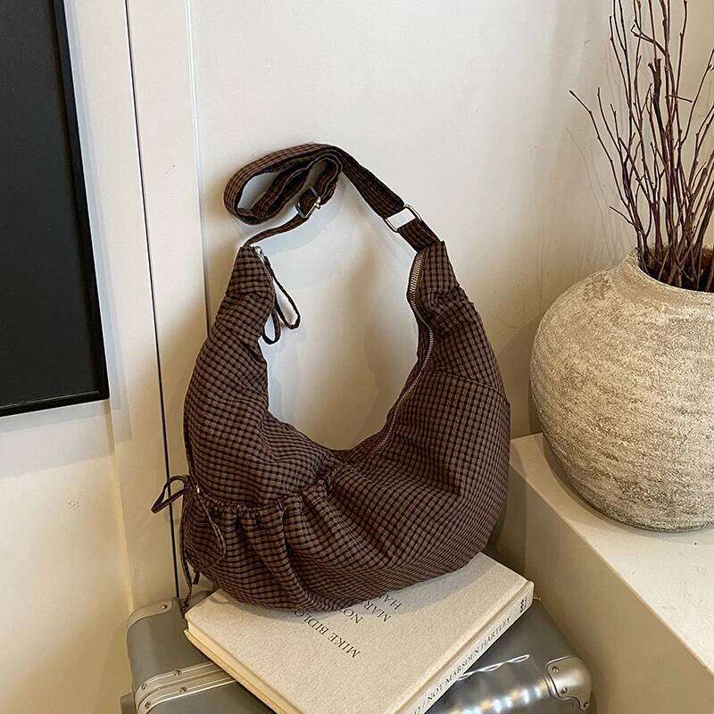 Nylon Plaid Fashion Crossbody Casual Large Capacity Commuting 2025 Hot Sale Bags Versatile Women's Handbags Y260205