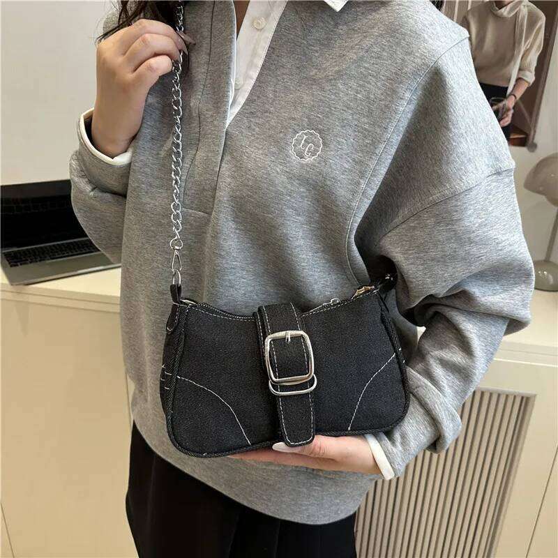 Casual Thread Design Women's Denim Shoulder Bags Simple Y2k Cool Girls Chain Underarm Bag Portable Female Square Phone Handbags Z260207 - view 5