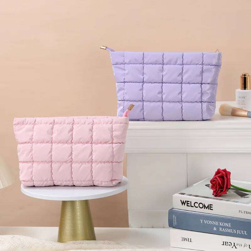 Women Simple Bubble Cosmetic Handbag Travel Organizer Makeup Lipsticks Cotton Pouch Fashion Large Capacity Zipper Bag For Girls Y260206