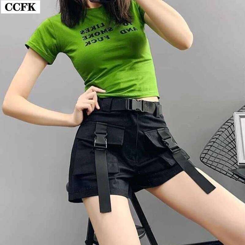 Joggers Techwear Shorts Women High Waist Alt Casual Short Cargo Pants Send Belt Harajuku Summer Emo Egirl Clothes Beach Y2K Punk XJ260206