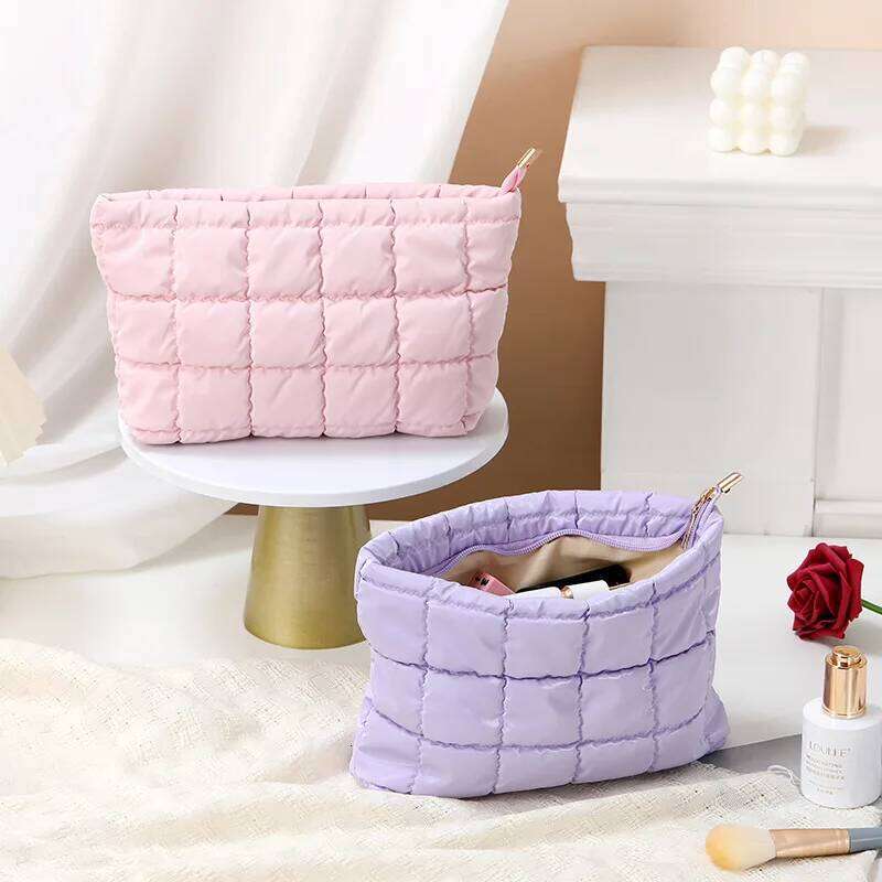 Women Simple Bubble Cosmetic Handbag Travel Organizer Makeup Lipsticks Cotton Pouch Fashion Large Capacity Zipper Bag For Girls Y260206