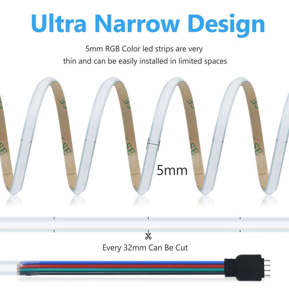 DC 12V 24V RGB COB LED Strip Narrow Version 5MM 576LEDs/M High Bright Dotless Home Decor Led Tape Diode Flexible Ribbon Rope Z260206