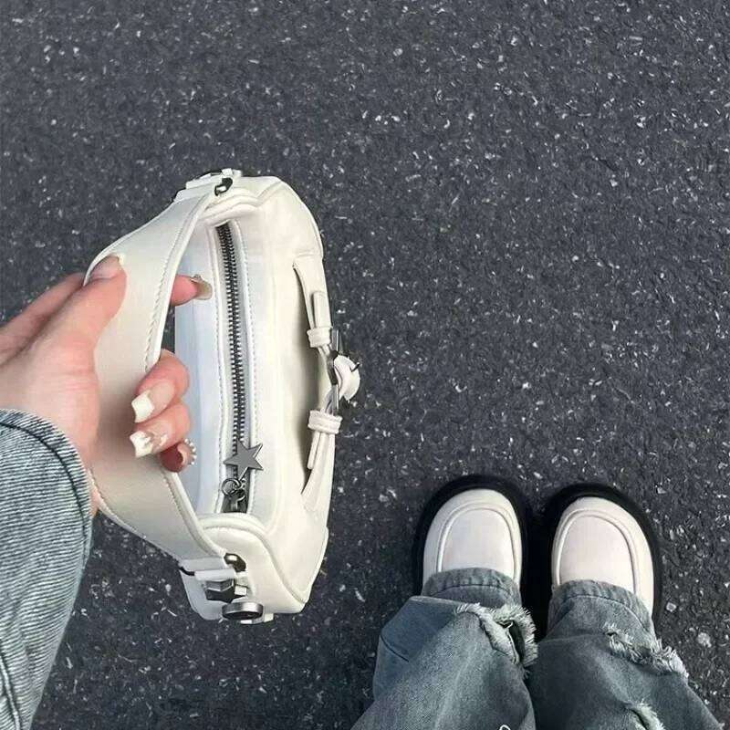 Vintage Korean Casual Cute White Star Shoulder Underarm Tote Bag Ladies Sling Bags Leather Zip Purses Handbags Women Z260207 - view 5