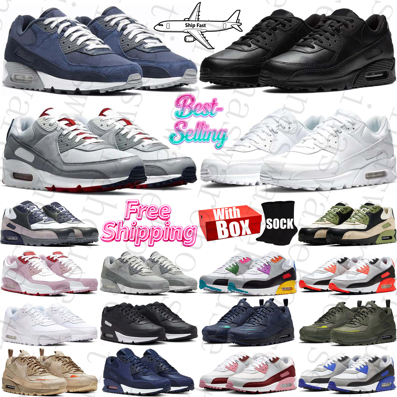 Free Shipping with box Designer airmaxx 90 90s sneakers Running Shoes trainers for mens womens chaussure zapatillas Outdoor men women Sports runners original