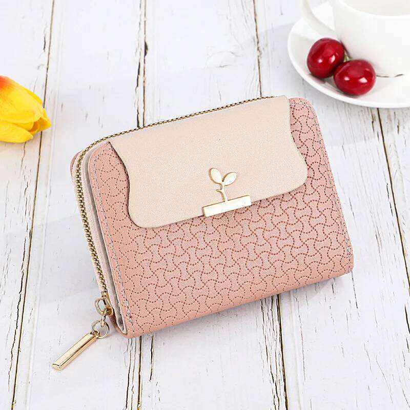 Ladies Wallets Leaf Hasp Clutch Brand Designed Student PU Leather Mini Coin Purse Female Card Holder Money Bag New Women Wallet Y260206