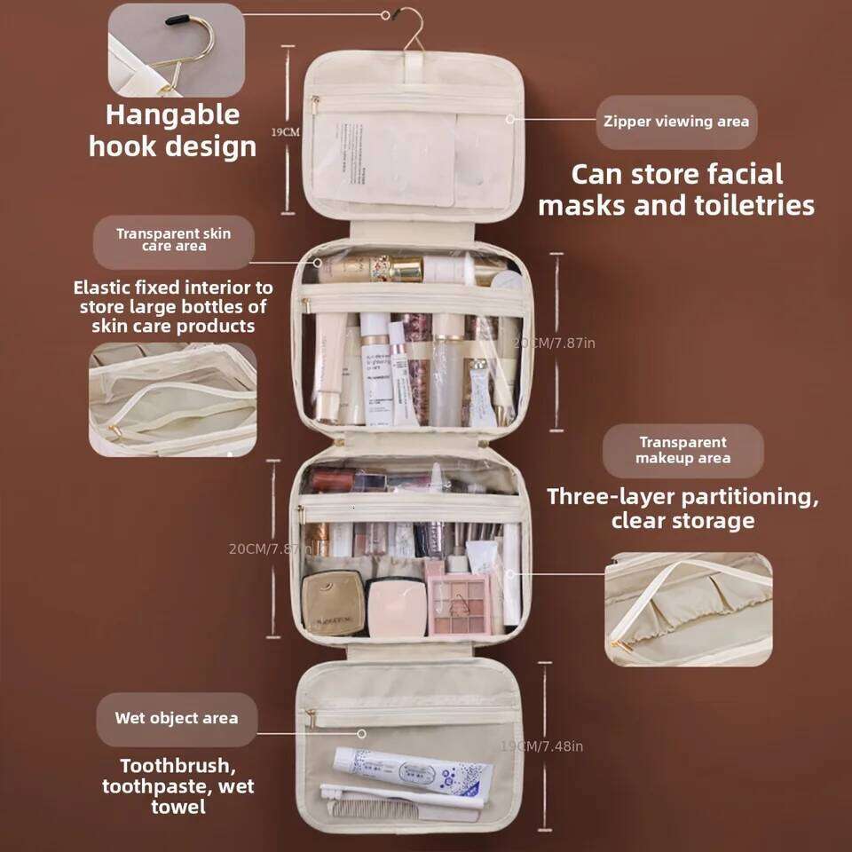 New PU Leather Hanging Cosmetic Bag For Women Portable Makeup Organizer Large Capacity Travel Toiletry Storage Bags Y260206