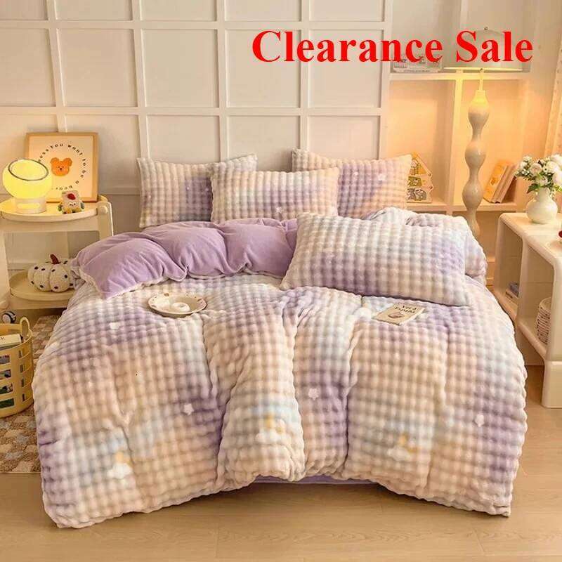 2025 Milk Printed Bubble Four-piece Set Class A Winter Thickened Quilt Cover Sheet Baby Fleece XJ260206