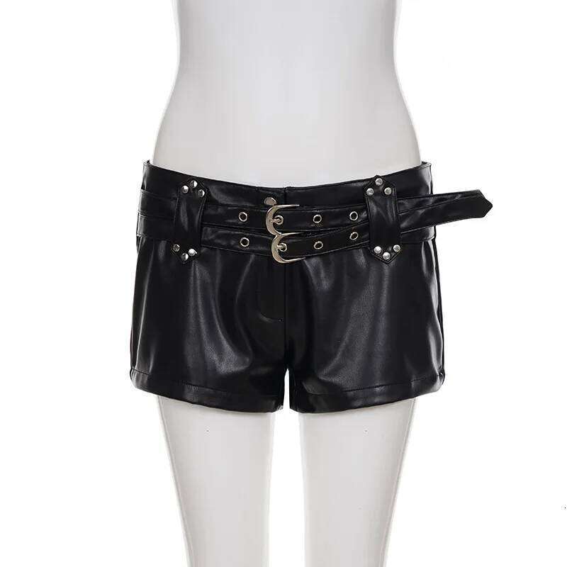 Y2K Spice Girls Sexy Slim-fit Black Shorts Personality Street Metal Buckle Low-rise Hot Pants Women XJ260206