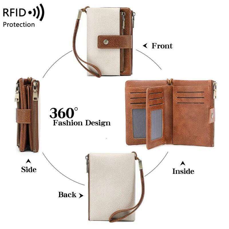 New RFID Women's Wallet Multi-functional Three-fold Short Wallets Retro Large-capacity Coin Purse Y260206