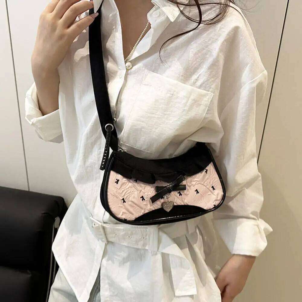 New Cute Checkered Handbags Sweet Lace Underarm Bowknot Armpit Crossbody Y2k Fashion Casual Shoulder Bag Y260205
