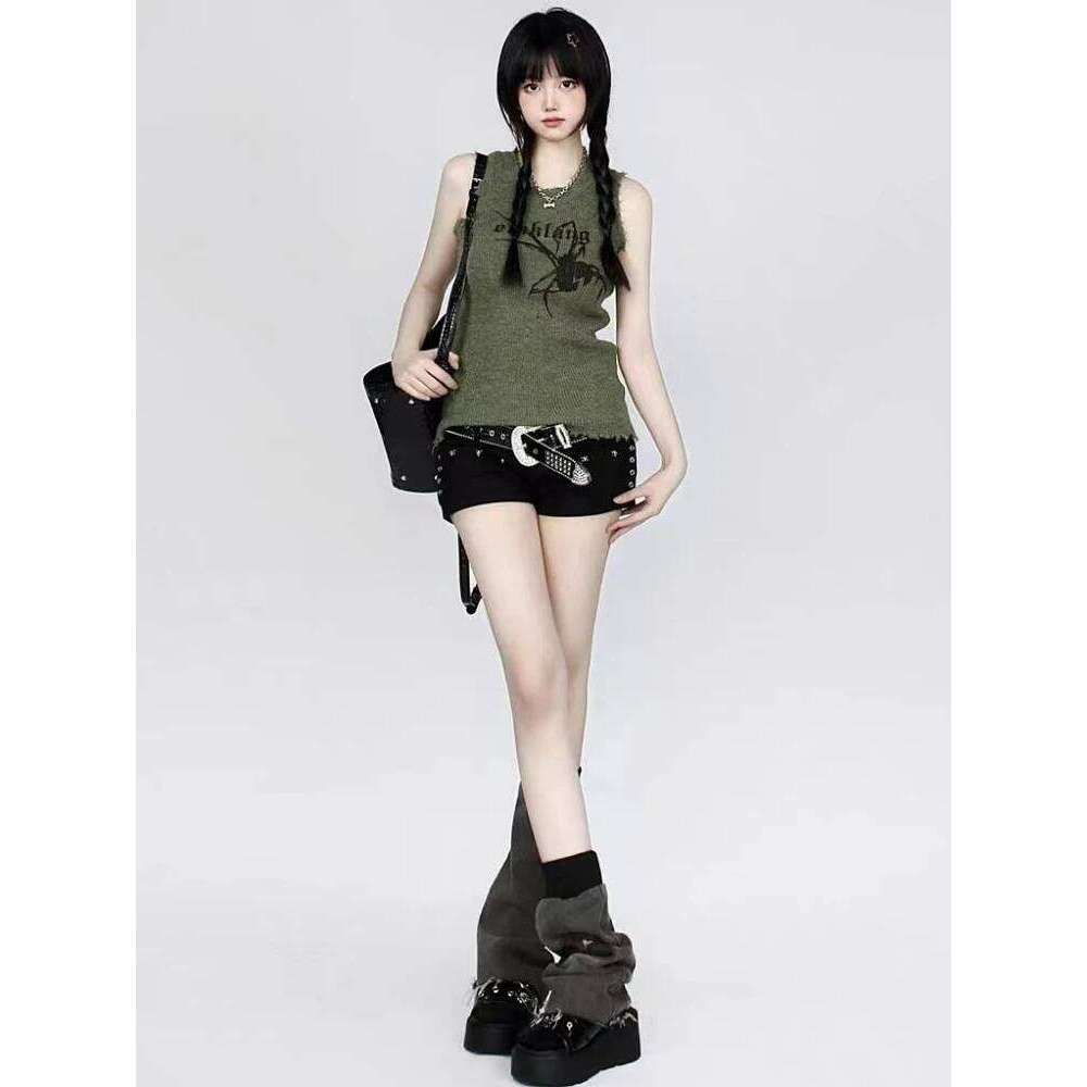 American Retro Sexy Hot Girls Y2k Denim Shorts for Women Low Waist Rivets Solid Streetwear Summer All-match Trendy Tight Fit Ins XJ260206