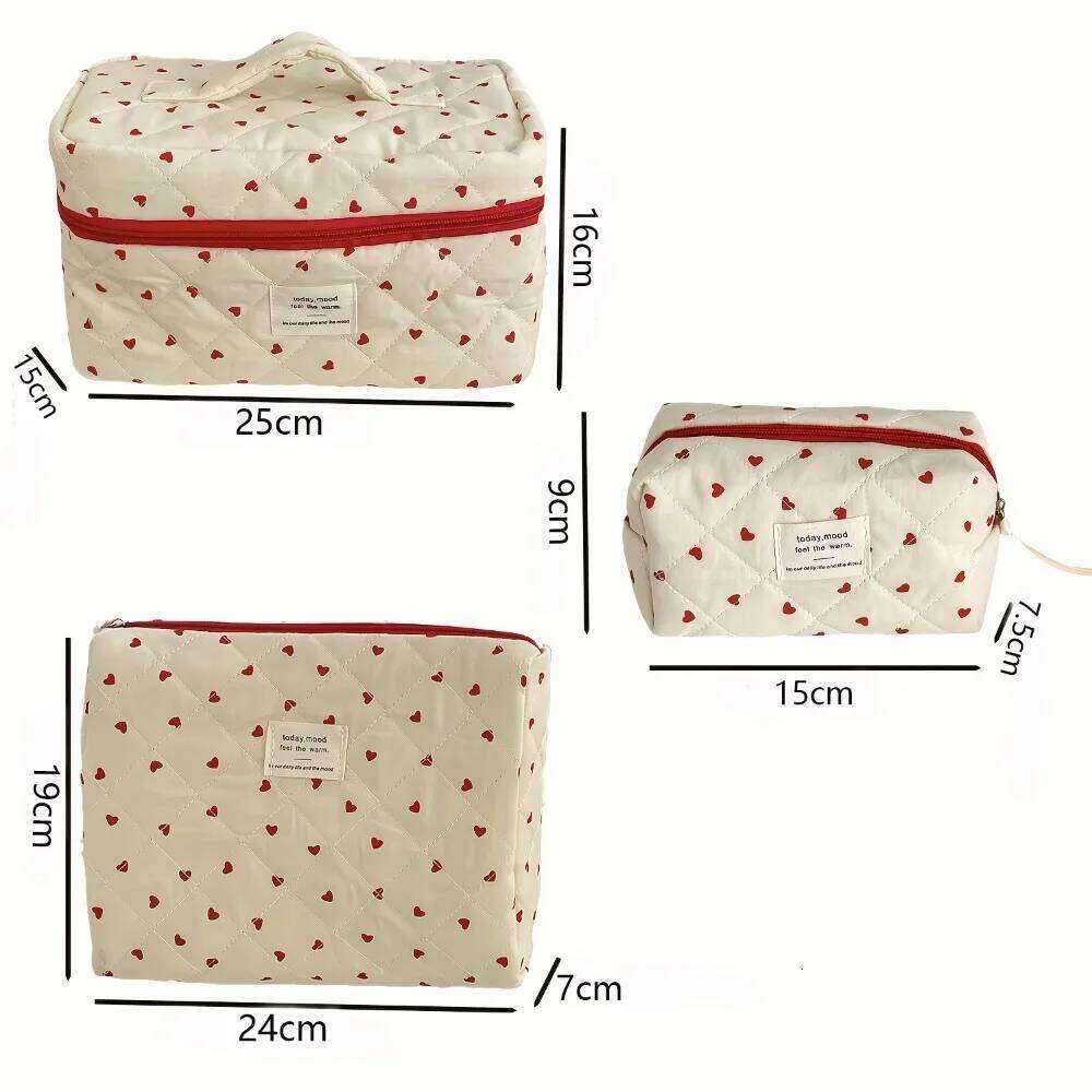 Portable Handbag Quilting Makeup Bag Heart Large Capacity Cosmetic Zipper Storage Pouch Travel Y260206