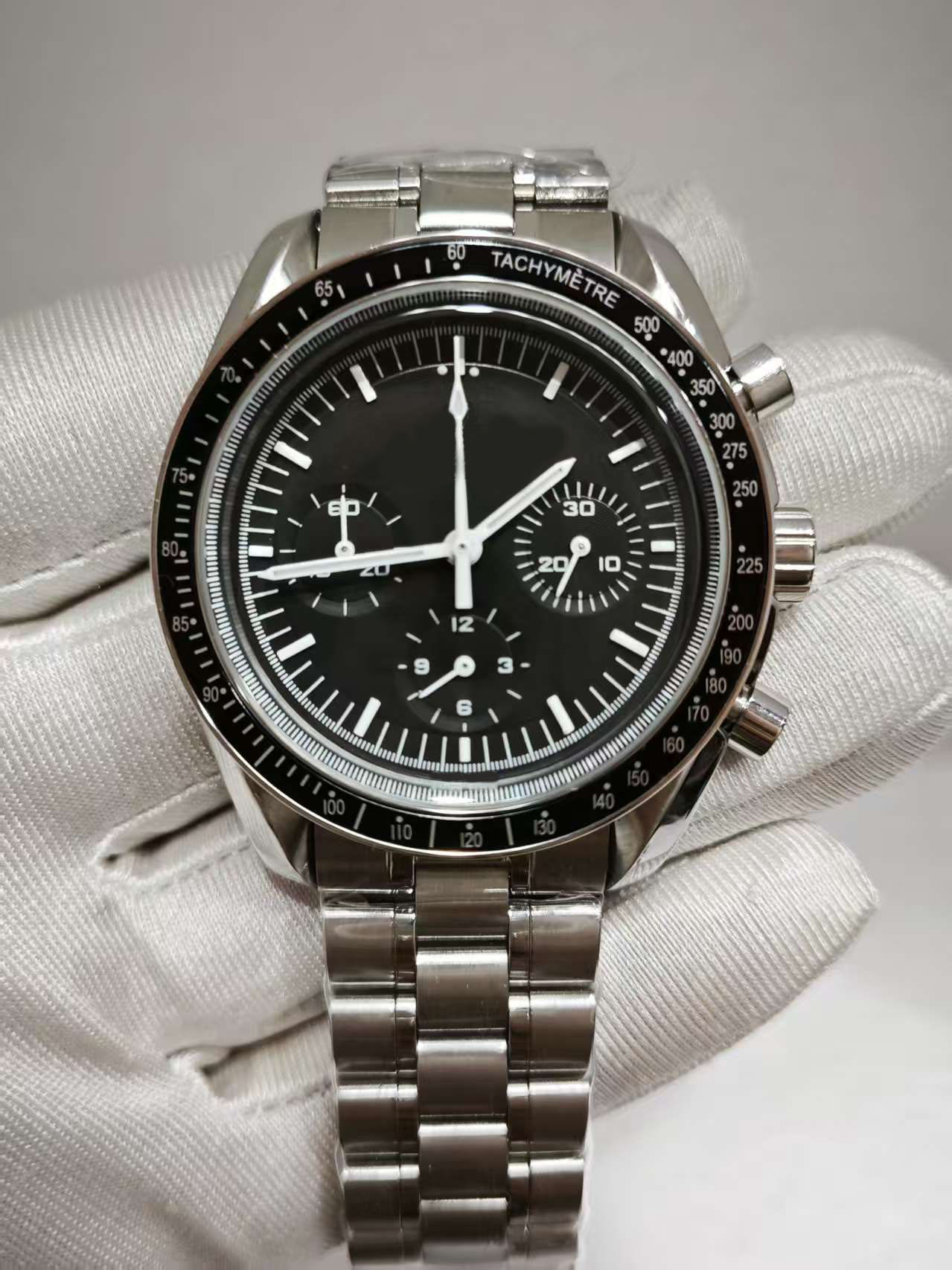 AAA quality 41mm New Mens Watch Quartz battery watch white Dial Stainless Steel Strap watch With Three Sub-dials Man Wristwatches