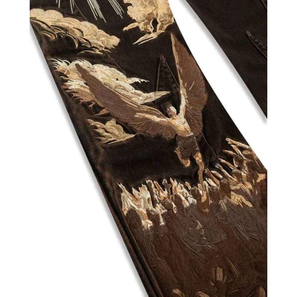 American loose personalized bat pattern print Y2K lazy jeans casual straight pants Harajuku retro street wear X260207