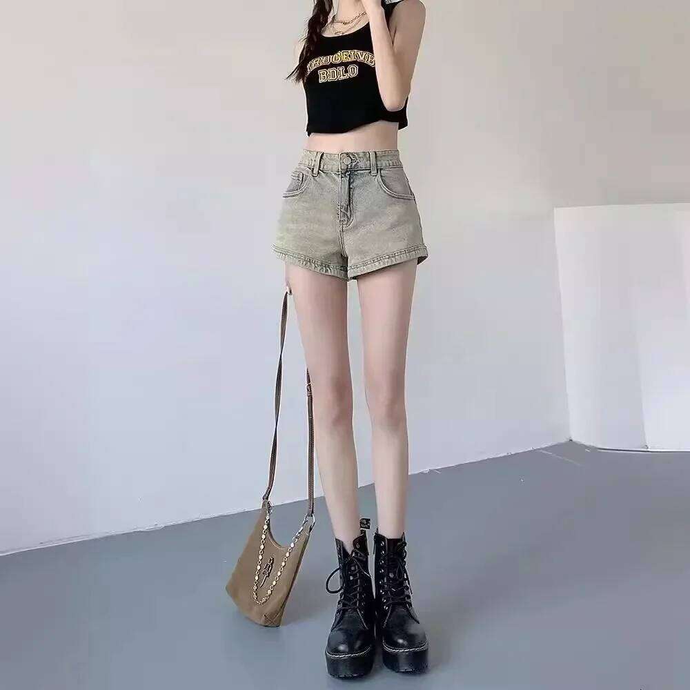 Women's Stretchy Jeans Summer 2025 - High-Waisted American Spicy with Slimming Straight Leg and A-Line Cut Shorts XJ260206