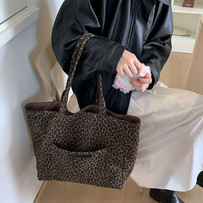 Leopard Print Double-sided Shoulder Bags for Women Casual Girls Class Ladies Tote Bag Large Capacity Female Shopping Handbags Y260204