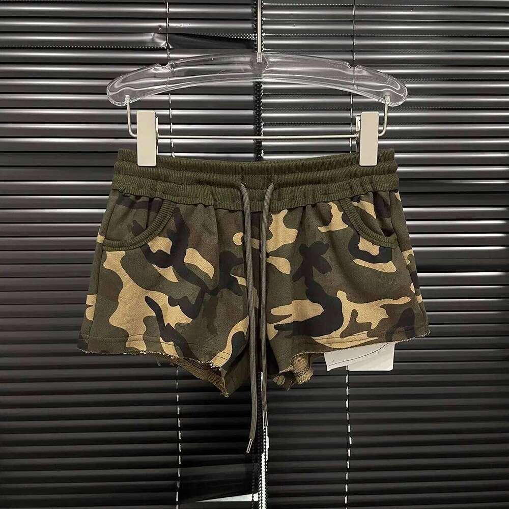 High Waist Camouflage Women's Summer New Fashion Drawstring Hip-wrapped Casual Shorts XJ260206
